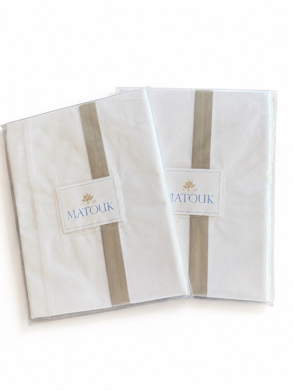 Matouk Lowell King Pillowcases Pair Khaki 600TC Egyptian Cotton Percale New